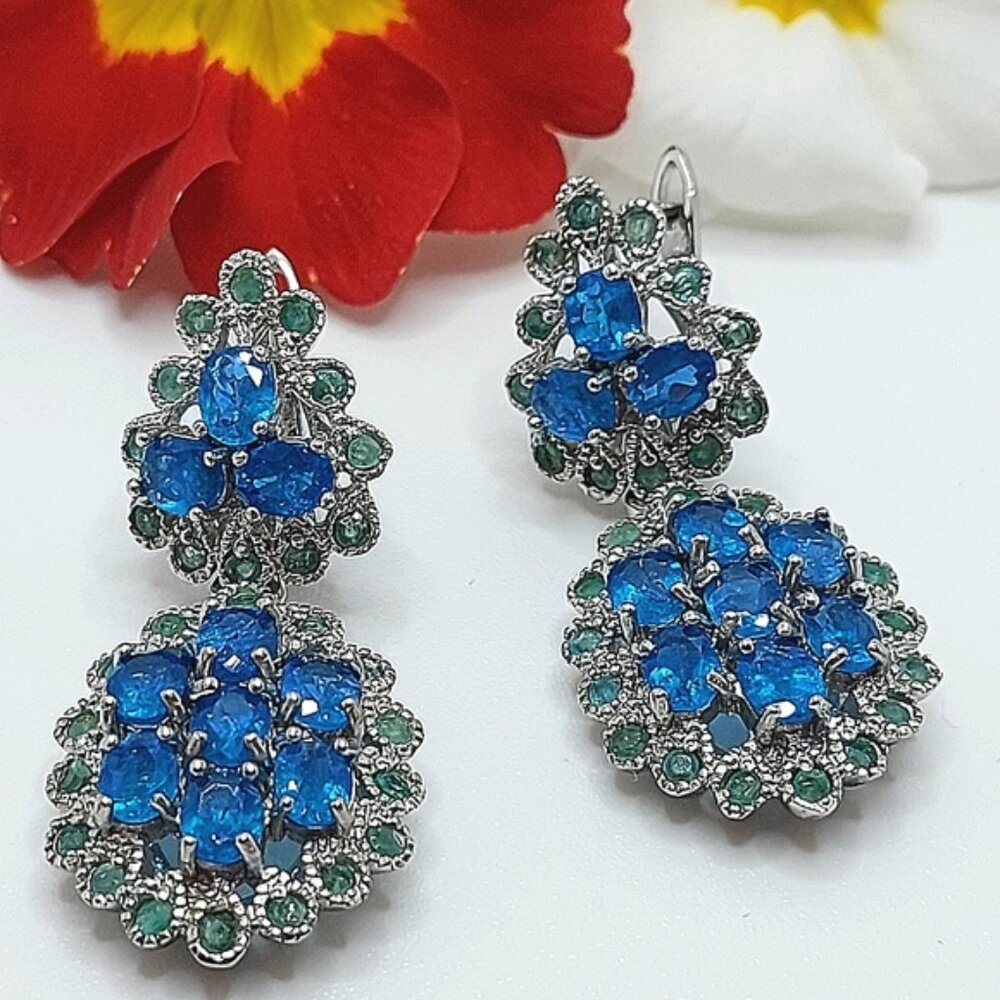 Unheated Oval Apatite Emerald 14K White Gold Plate 925 Sterling‎